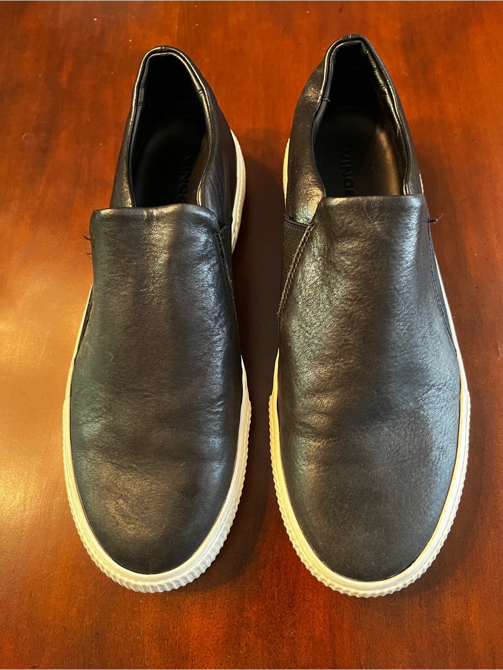 Vince Black Leather Slip On Loafers